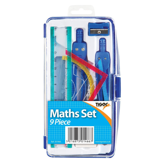 Tiger 9 Piece Clear Box Maths Set